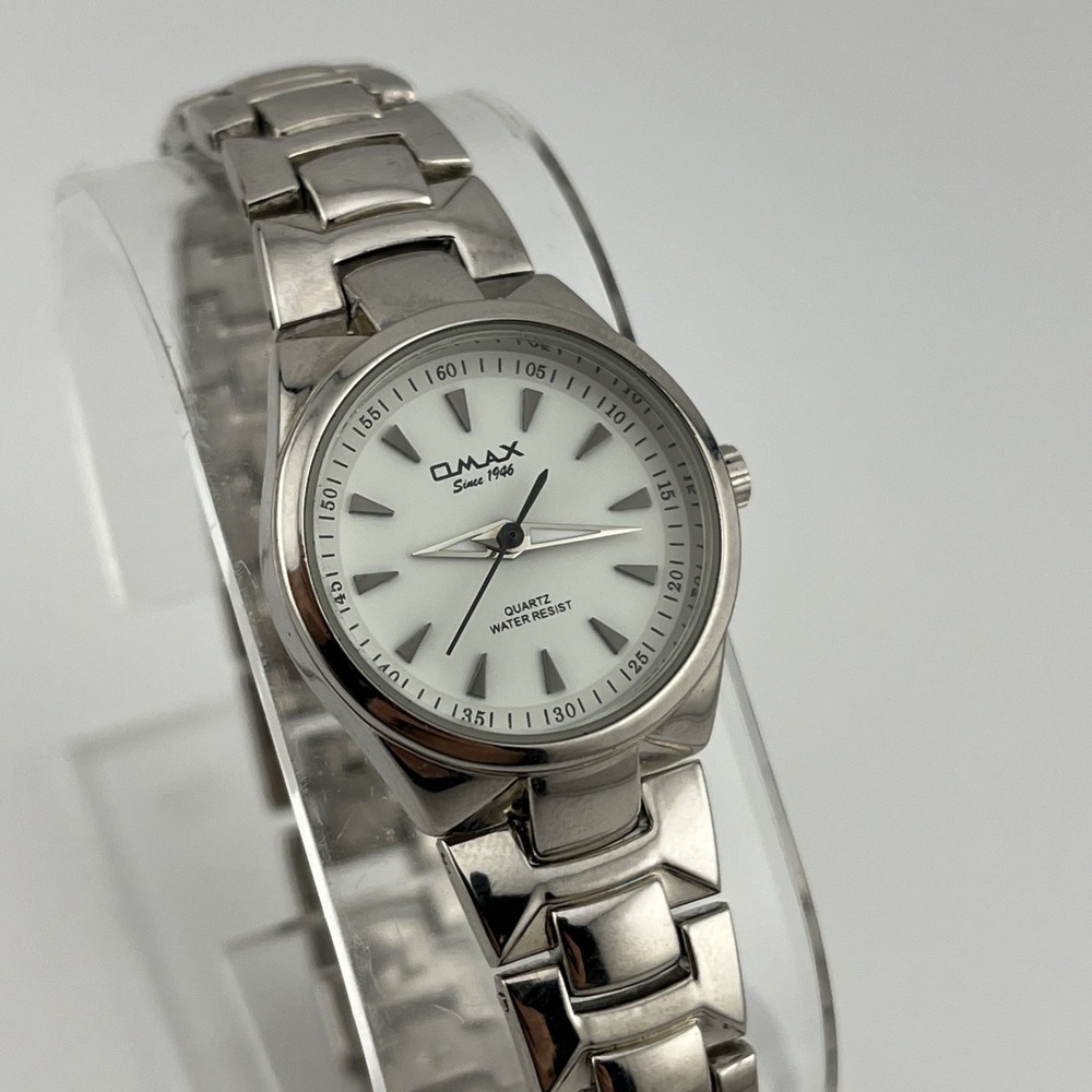 QMax Watch Women 24mm Silver Case 8" Band- New Battery - Picture 1 of 7